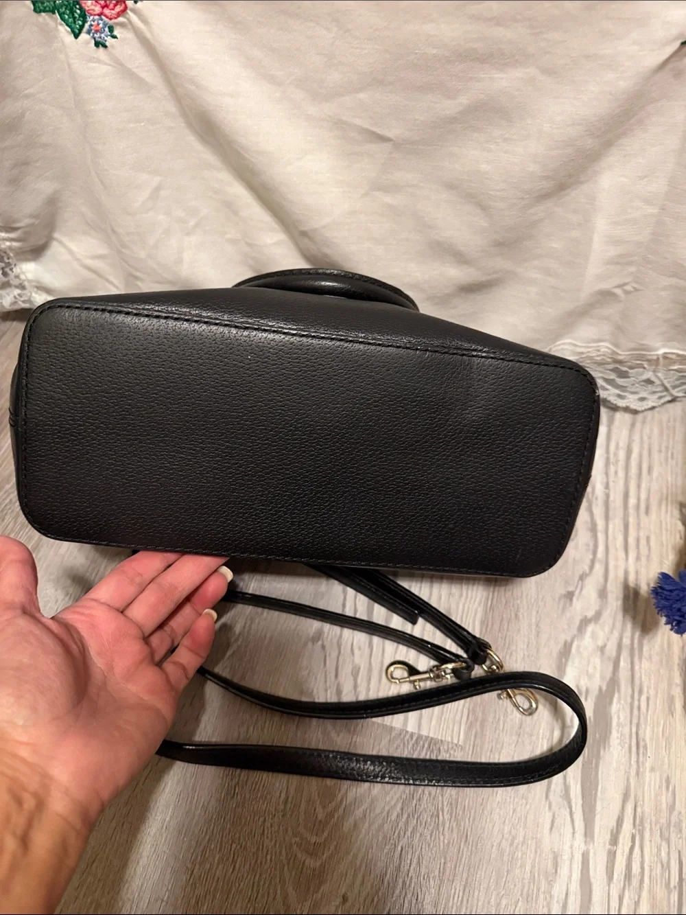 kate spade black Leather Dome Satchel with Removable Strap and Gold Hardware